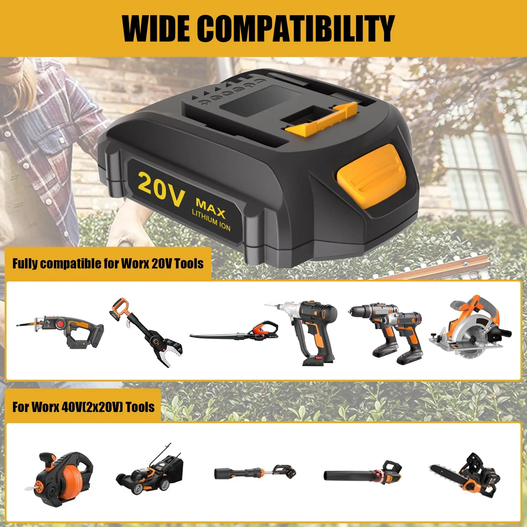 

KUNLUN 20V Battery Compatible for Worx Battery 20V PowerShare WA3525 WA3520 WA3575 WG151s WG155s WG251s WG255s WG540s WG545s