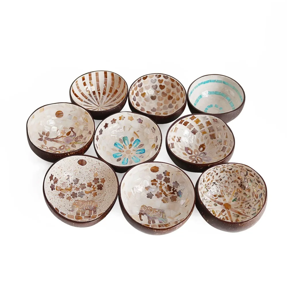 Painted Coconut Shell Bowl Seashell Inlay Natural Materials Handmade Durable Eco-friendly Living Room Decorative Bowl