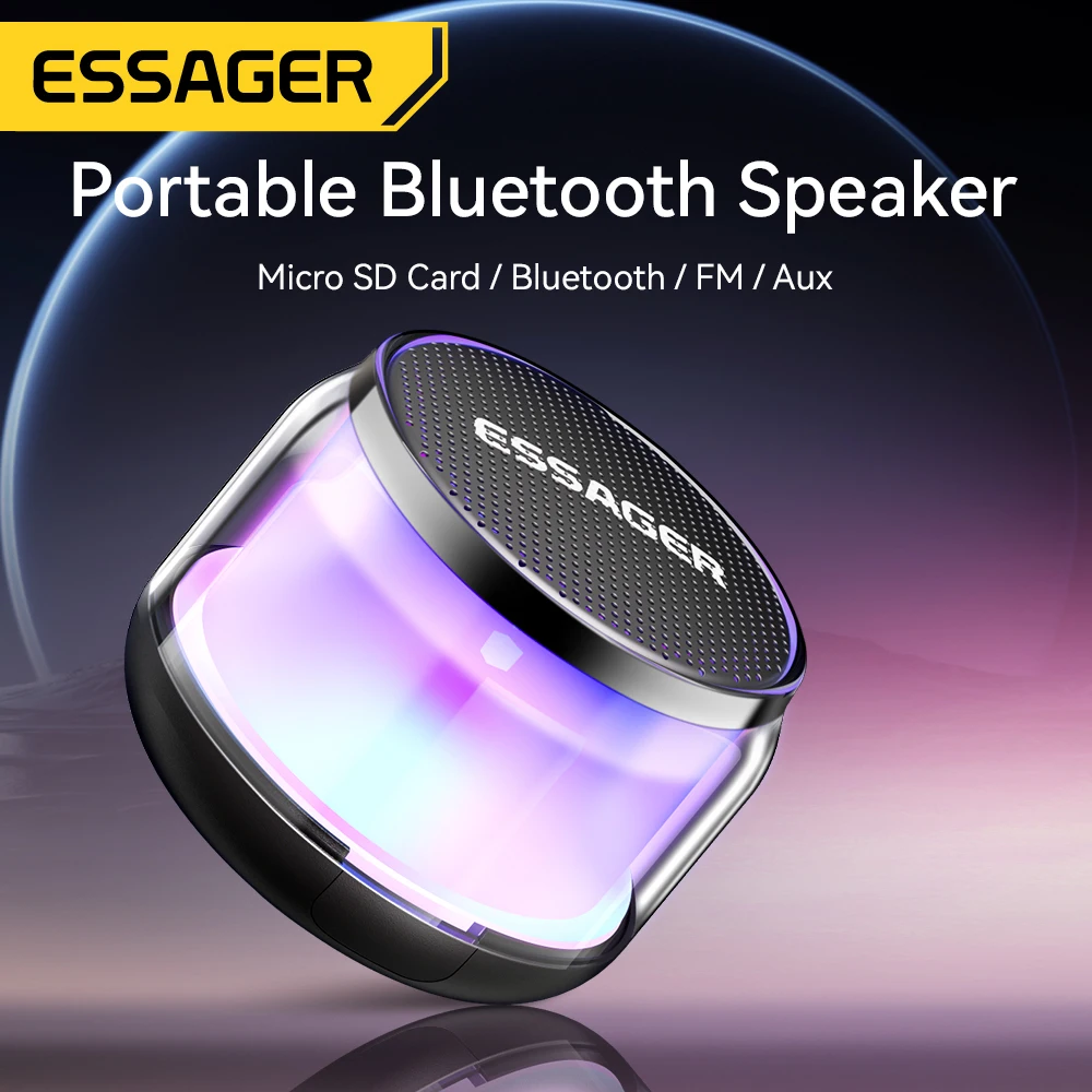 Essager Mini Wireless Bluetooth Speaker Mobile Phone Subwoofer Outdoor Portable Audio Powerful Sound Box Home Soundbar LED Modes