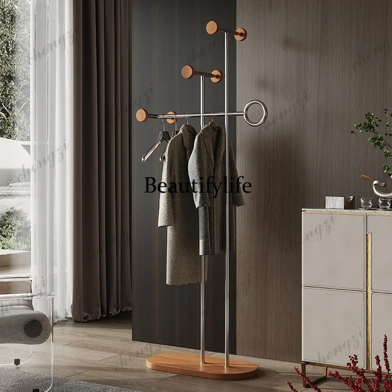 Light luxury retro floor coat rack household bedroom medieval, indoor solid wood, hanging clothes rack