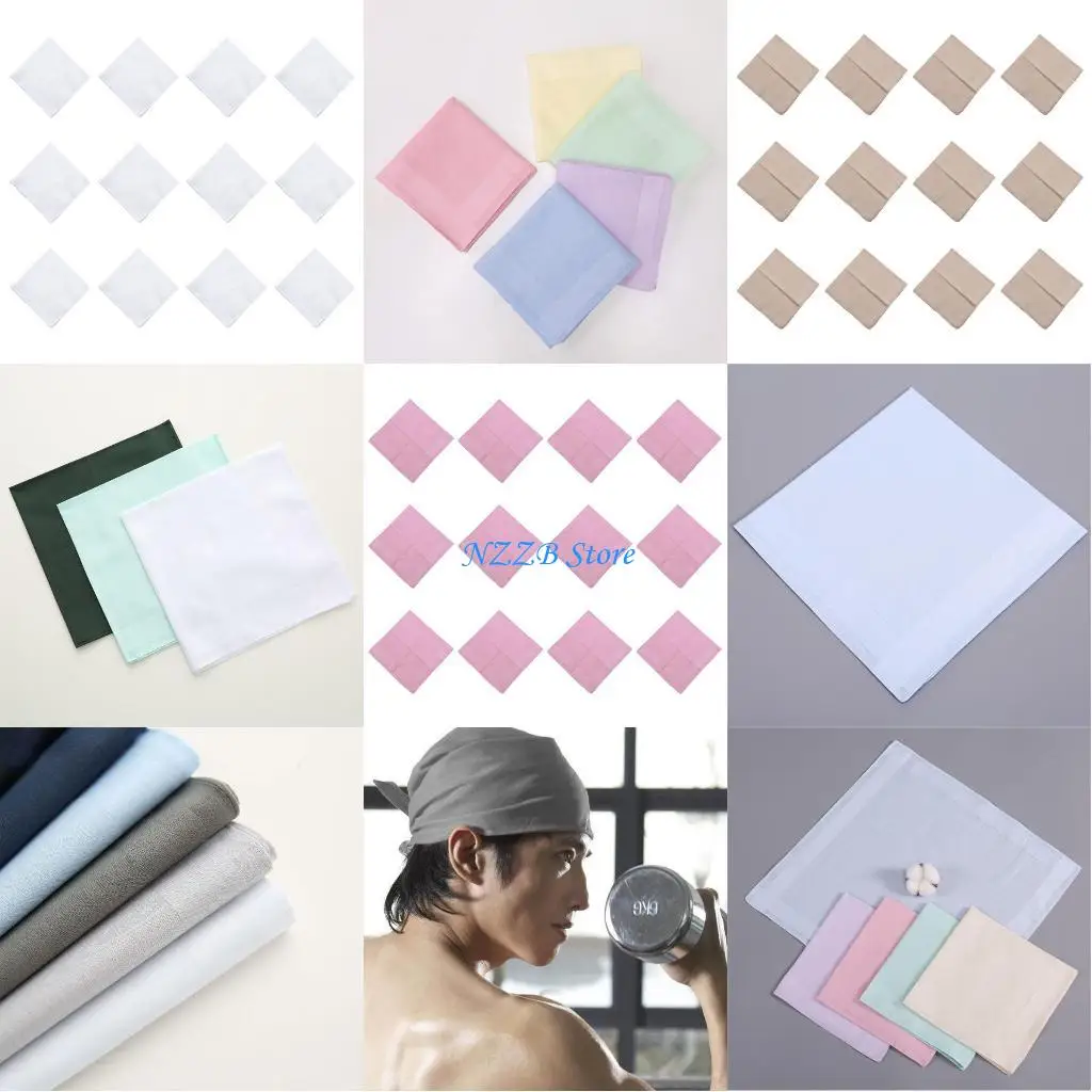 

T21F хлопковый простой набор носовых платков для всех возрастов, большие банданы, полотенце, салфетка для лица, женское и 12 шт.