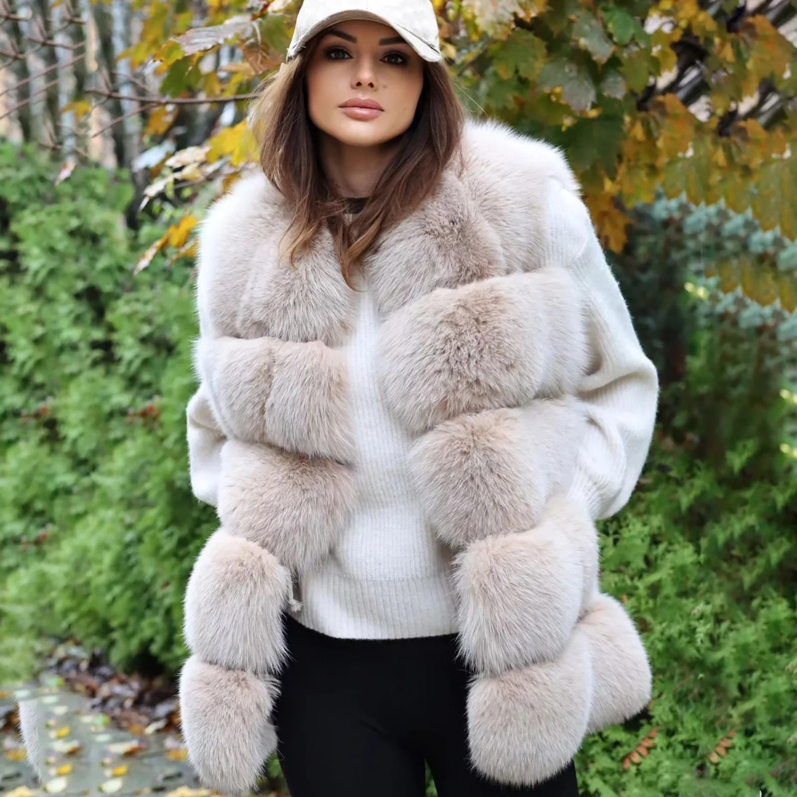 New Women Real Fox Fur Vest Winter Fashion Mid-Length Gilets Female Elegant Natural Fox Fur Warm Waistcoats Sleeveless Overcoat