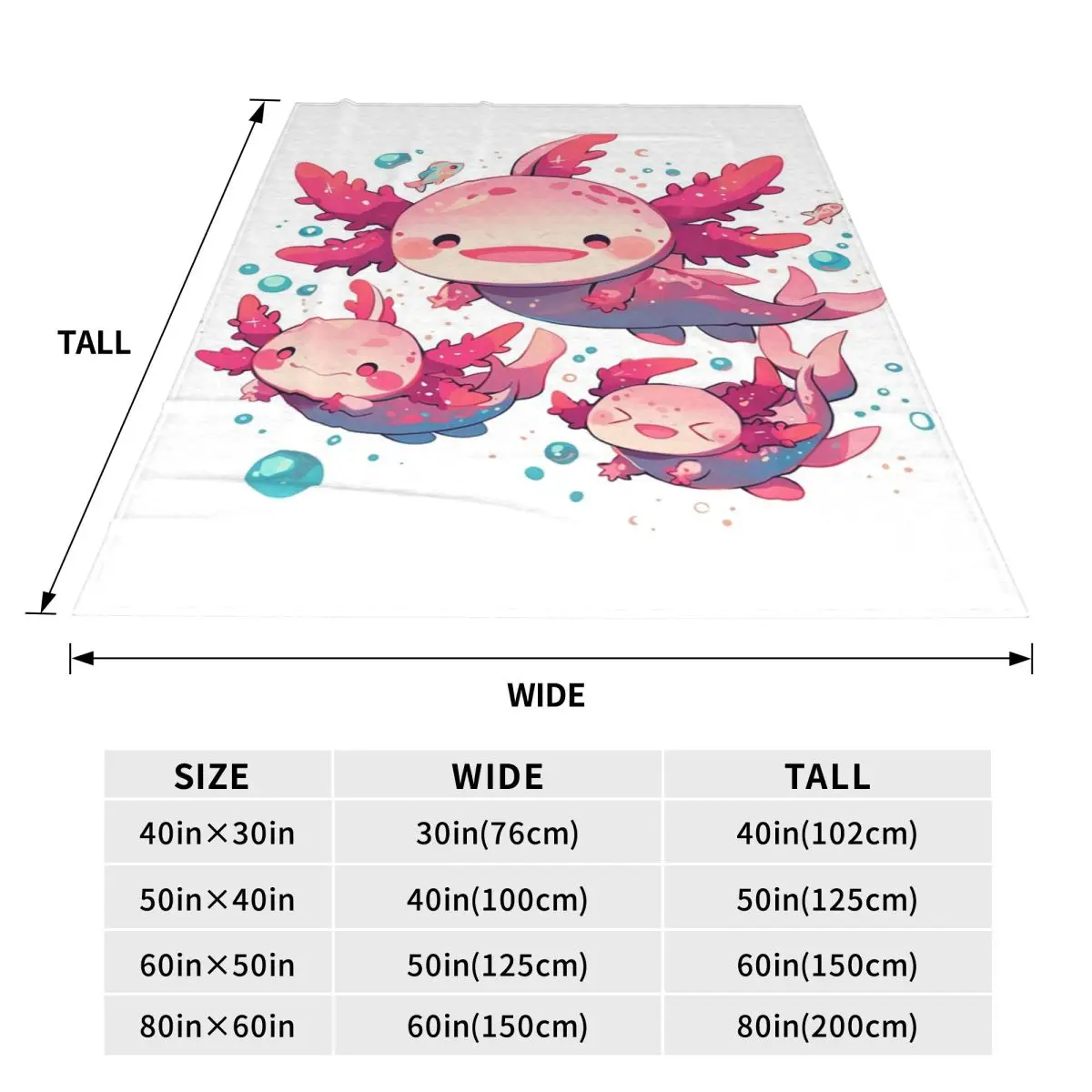 Kawaii Axolotl Mexican Salamander Blanket Fleece Sofa Throw Blanket Warm for Couch Bedding Travel Throws Bedspread Quilt