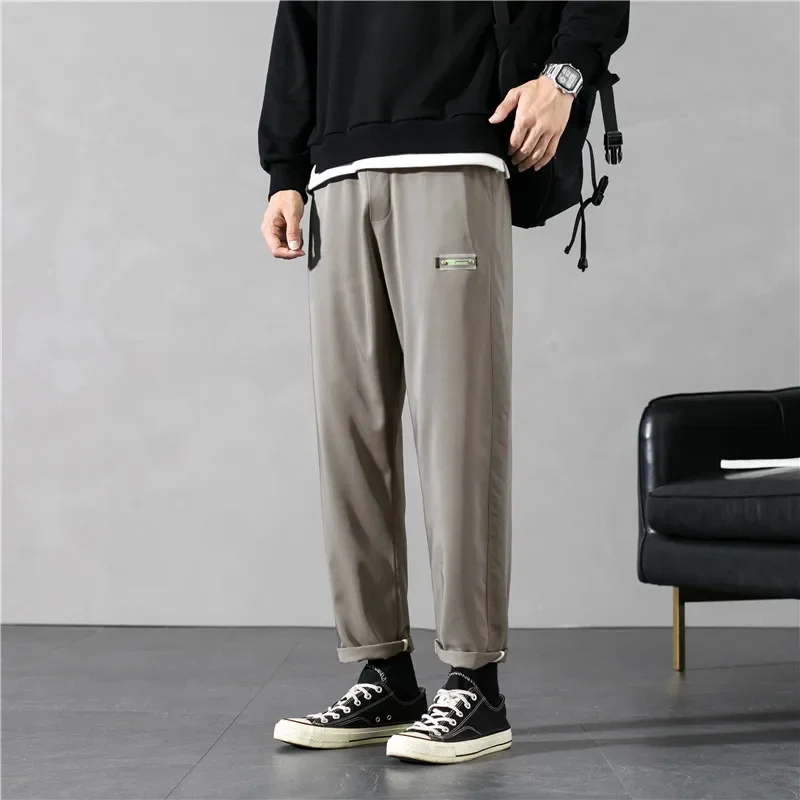 MRMT 2024 Brand New Men's Pants Thin Ice Silk Casual Sports Trousers Loose Straight Leg Wide-Leg Pants Nine-Point Drape Trousers