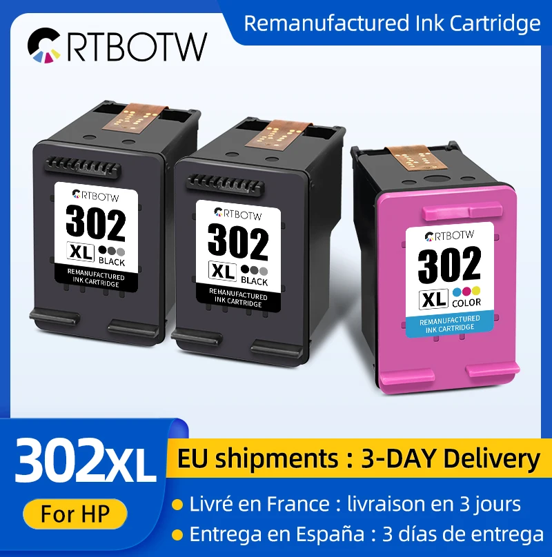 CRTBOTW Ink Cartridge 302 Replacement For HP302 HP 302XL Deskjet 2130 3630 1110 1111 ENVY 4520 Officejet 4650 Printer XL