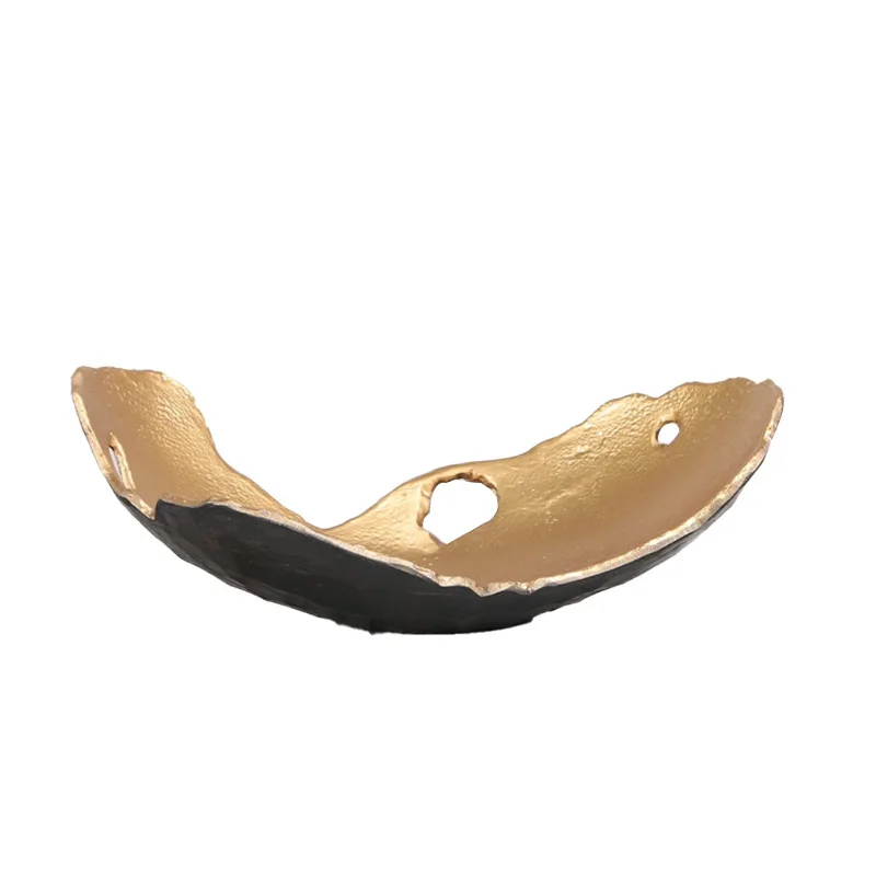 

New Chinese high-footed golden fruit plate ornament model room exhibition hall sales office coffee table window home tray
