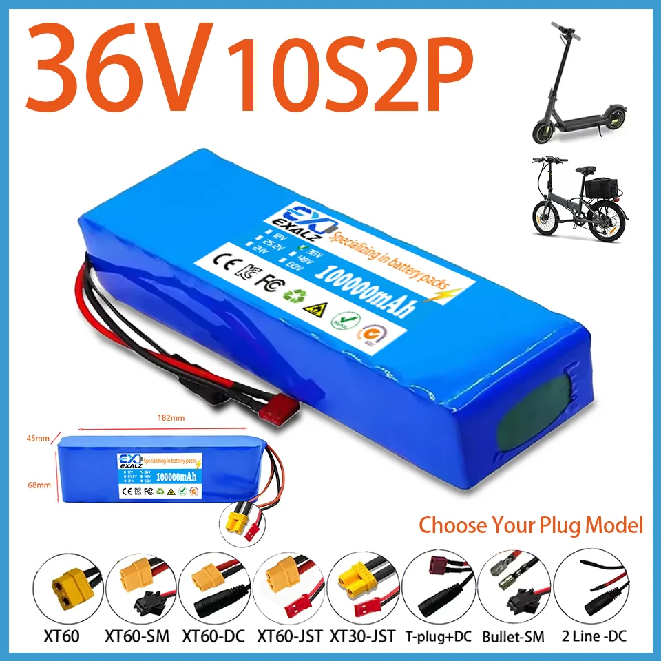 36V E Scooter Battery 10S2P 100Ah 18650 Rechargeable Lithium Battery Pack with BMS for Electric Bike Battery 350W 500W Li-ion