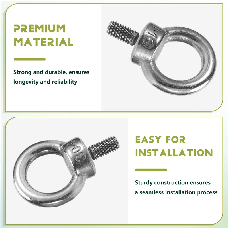 ABHU 10 шт. подъемный болт с проушиной, винт из нержавеющей стали 304, серебристый, сверхмощный M6 для подъема троса