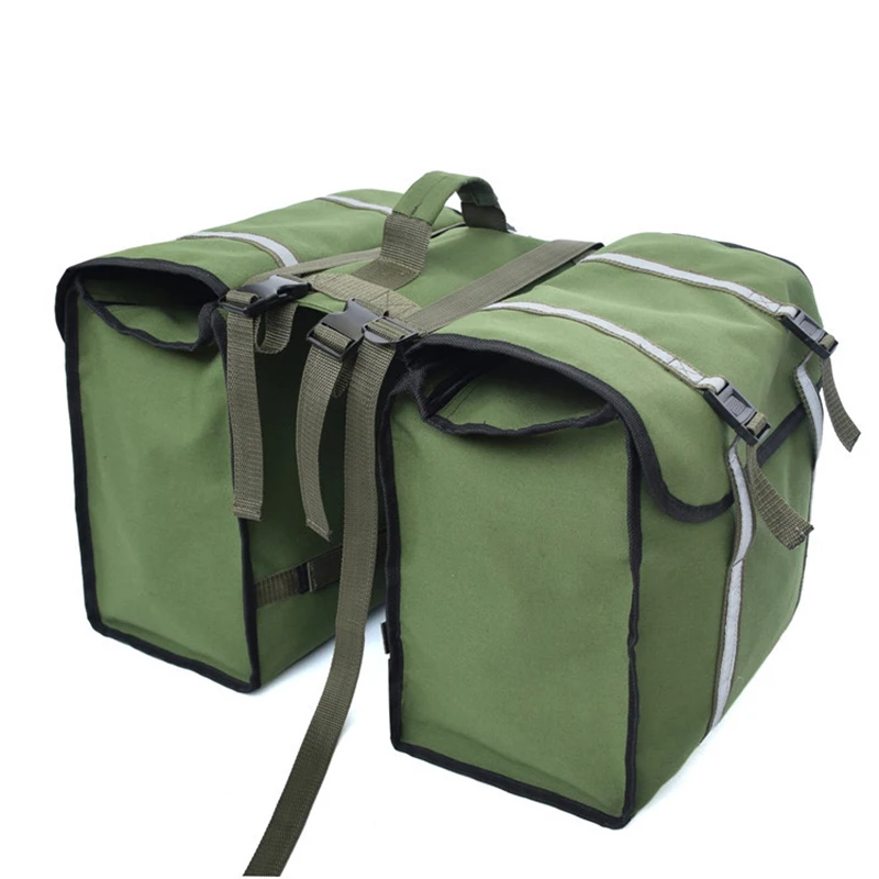 50L Portable Canvas Bike Pannier Bag with Reflective TrimBike Rear Seat Saddle Bag for Grocery Shopping Commuter Long Cycling Tr