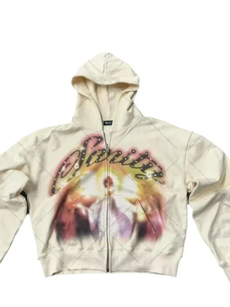 American Retro Autumn And Winter High Street Design Hooded Cardigans Men And Women Harajuku Aesthetics Hooded Sweatshirt Jackets