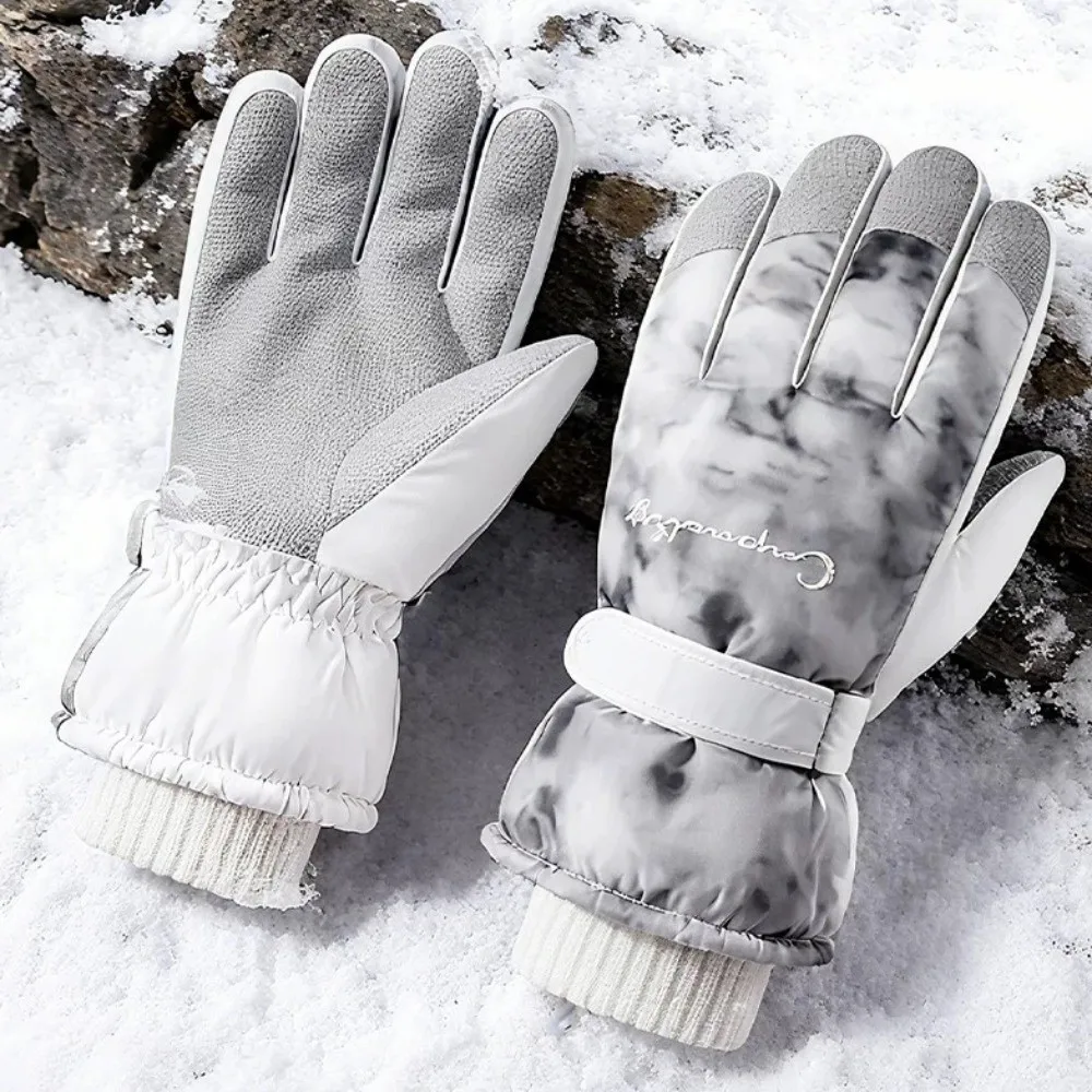 

Зимние лыжные перчатки Tie Dye на флисовой подкладке, противоскользящие плюшевые теплые перчатки для верховой езды, ветрозащитные термовелосипедные варежки для женщин