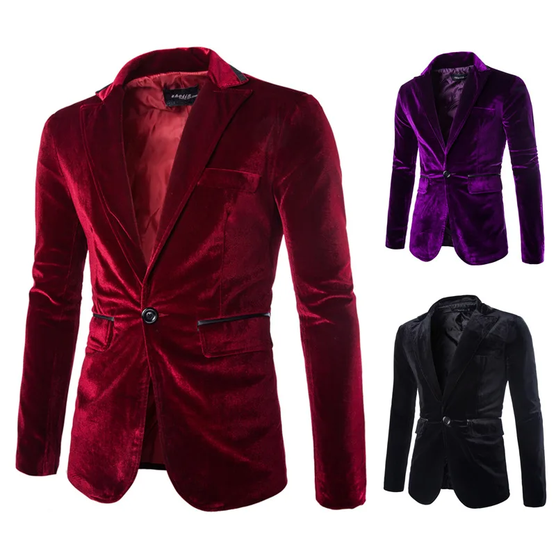 Slim Male Blazer Cosplay Suit Solid Color Corduroy Coat Men's Jacket Stage Prom Nightclub Party Blazers