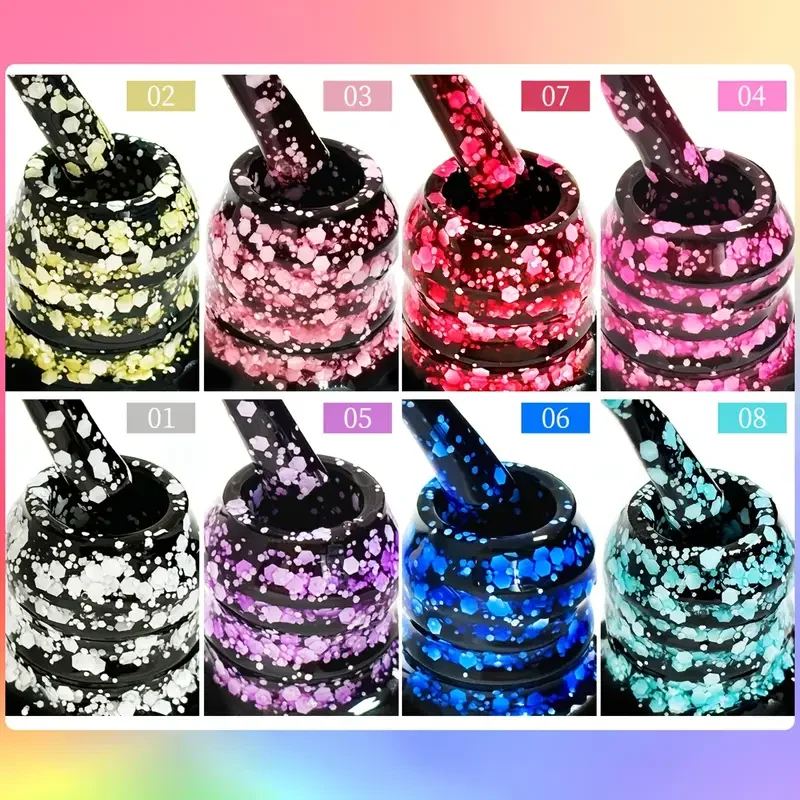 زجاجة Faandin 7 مل 1، طلاء أظافر جل لامع ندفة الثلج، نمط لامع خاص على ندفة الثلج، جل طلاء أظافر عالي الجودة، يدوم طويلاً، قوي، ليس من السهل أن يلمعها، جل طلاء الأظافر، طلاء أظافر عصري للسيدات في الصالونات بالجملة