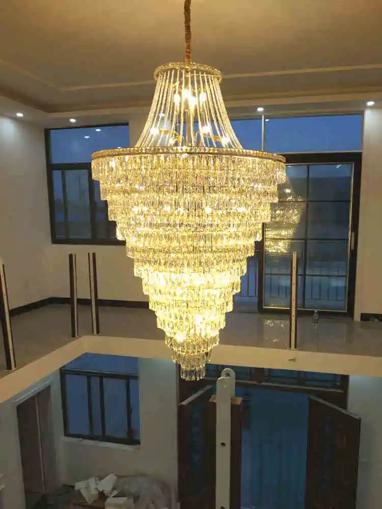 Villa hollow duplex building chandelier crystal hall spiral staircase post-modern living room hotel lobby light luxury lamp