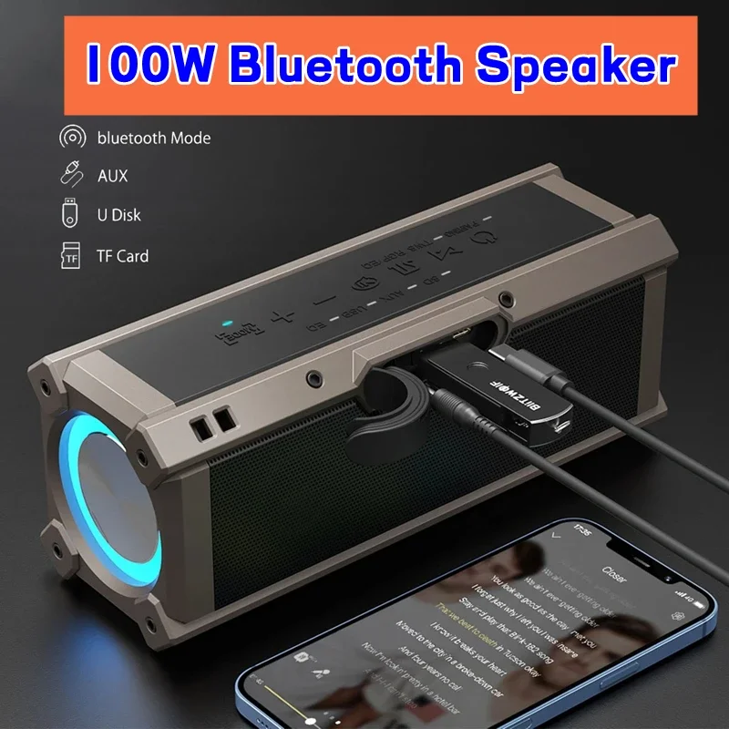 Original SODLK 100W High Power Portable Subwoofer 3D Stereo Bluetooth Speaker Outdoor Wireless Sound Box with USB/TF/TWS Boombox