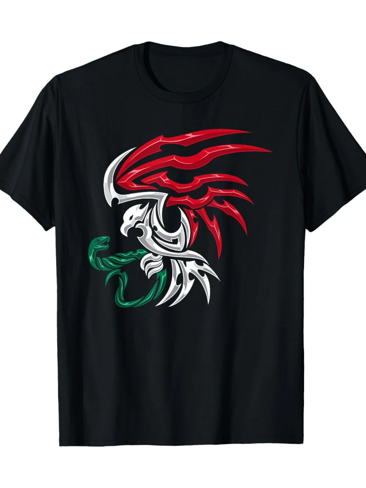 

Mexico Flag-Mexican Coat of Arms Tribal Style pattern design-100% cotton O-neck short sleeve casual printed men's T-shirt.