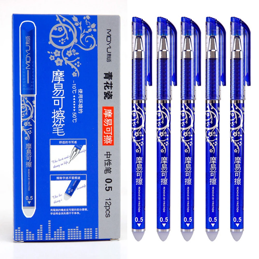 Imagem -02 - Ballpen Tinta Gel Apagável Azul e Preto Haste de Reenchimento Alça Lavável Escrita Escolar Artigos de Papelaria Pcs por Conjunto 05 mm