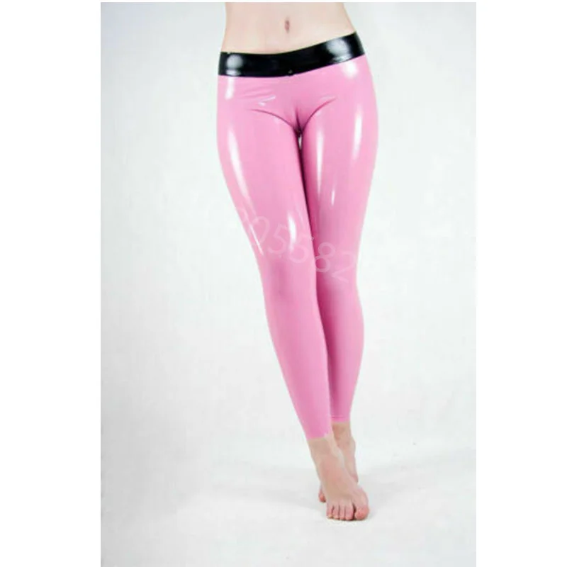 

Handmade Women Pink Latex Pants With Black Edge Rubber Trousers High Stretch Latex Tights Legging Plus Size Customize