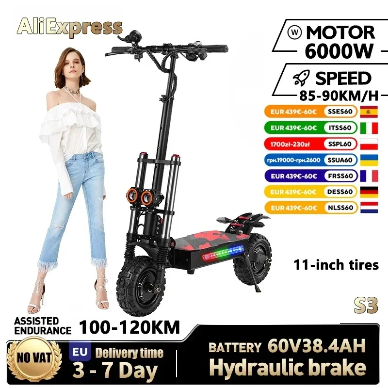Boyueda S3-11 scooter elettrico 6000W doppio motore 60 V 38Ah batteria grande gamma 120KM scooter elettrico pieghevole per adulti
