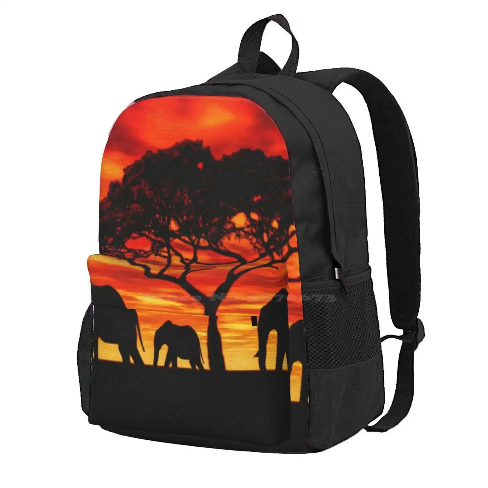 

Acacia Elephant Sunset Hot Sale Schoolbag Backpack Fashion Bags 3D Acacia Elephent Nature Outdoors Render Sunset Elephant Art