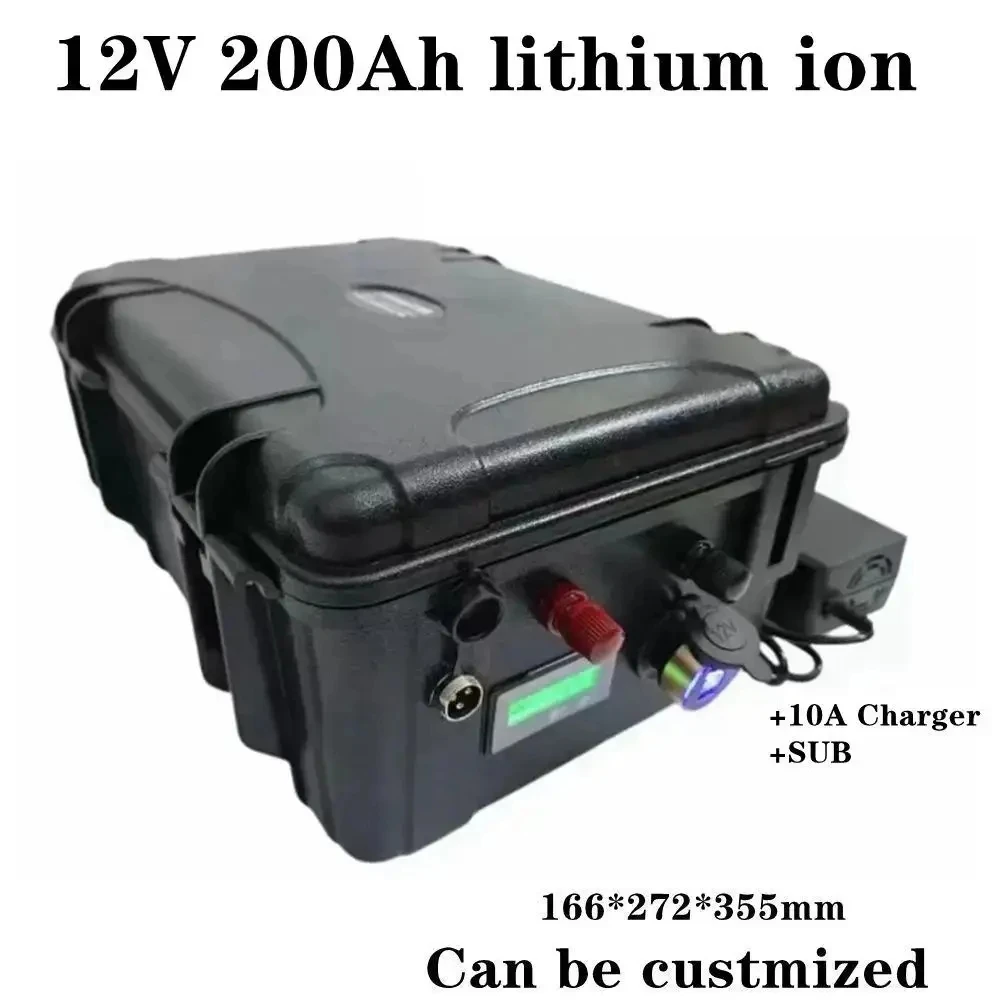 Lithium 12V 200AH 100A BMS Battery Pack lithium 200Ah for Boat trolling Motor outboard RV Cigarette lighter USB + 10A charger