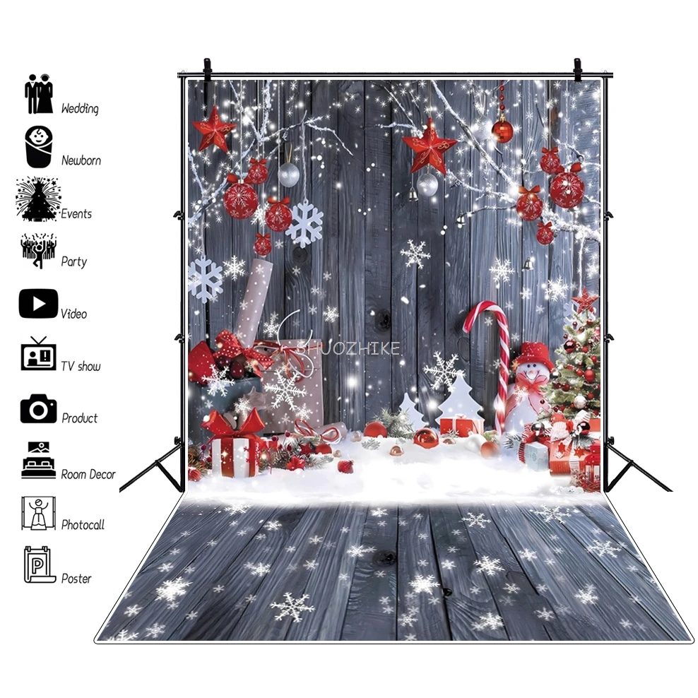 

Christmas Wood Wall Photography Backdrop Winter Holiday Snowflake Xmas Tree Wood Floor Background Party Supplies Decor Studio