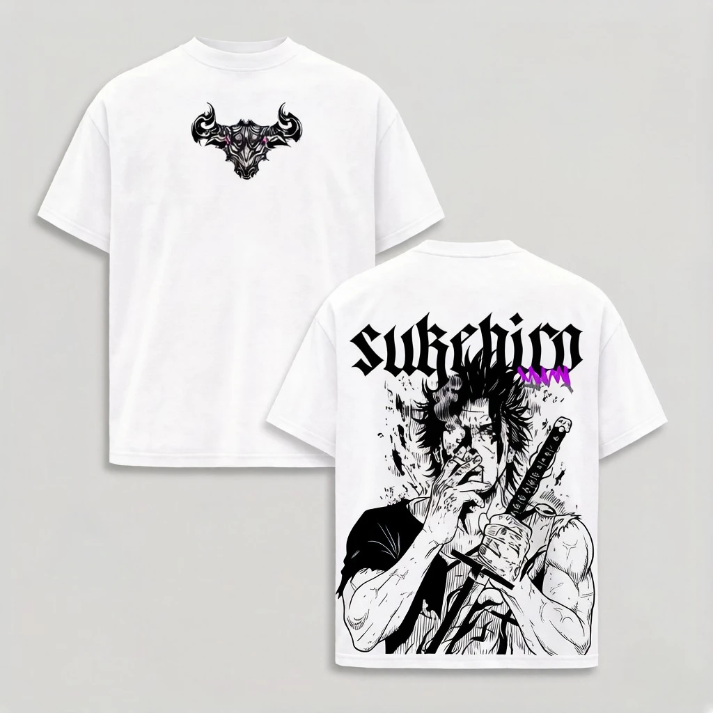 Yami Sukehiro Printed T-shirt Black Clover Anime T Shirt for Men Short Sleeve Clothing Oversized Cotton Tee Male Washed T Shirt view 2