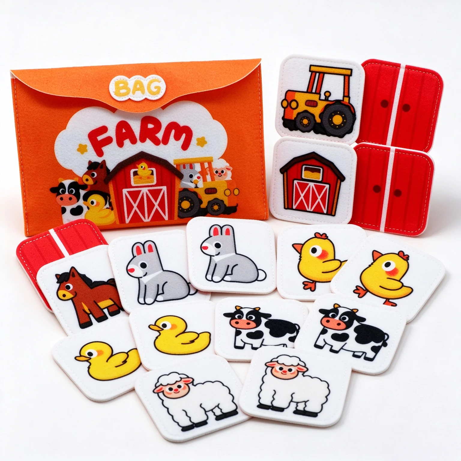 Felt Farm Animal Matching Game for Toddlers Early Education, Montessori Memory Game & Soft Flash Cards,Quiet Travel Activity toy