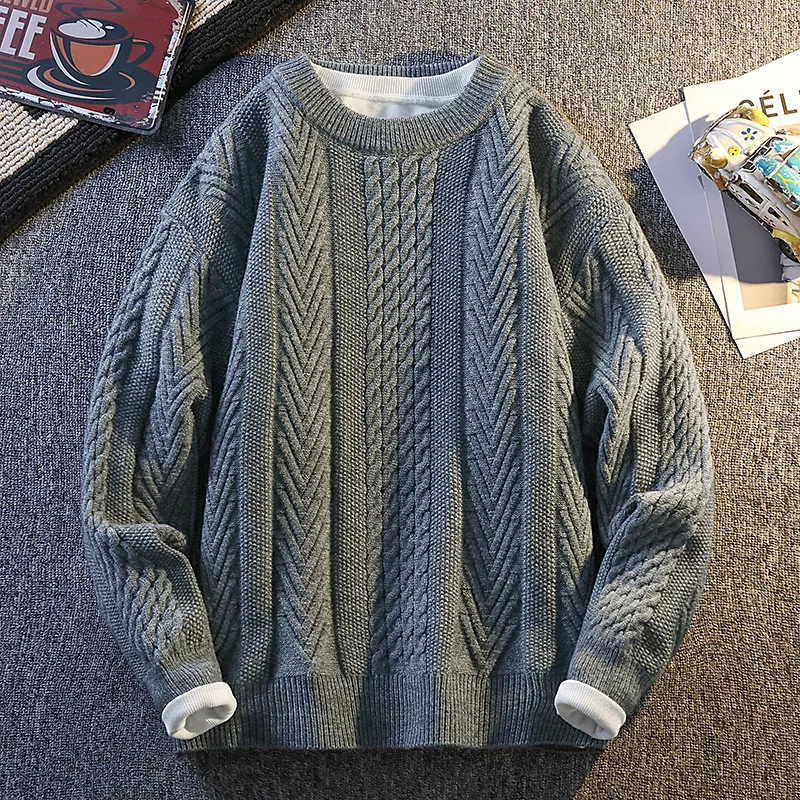 Solid Color Long-sleeved Pullover Sweater Round Neck Men's Fashionable Casual Top