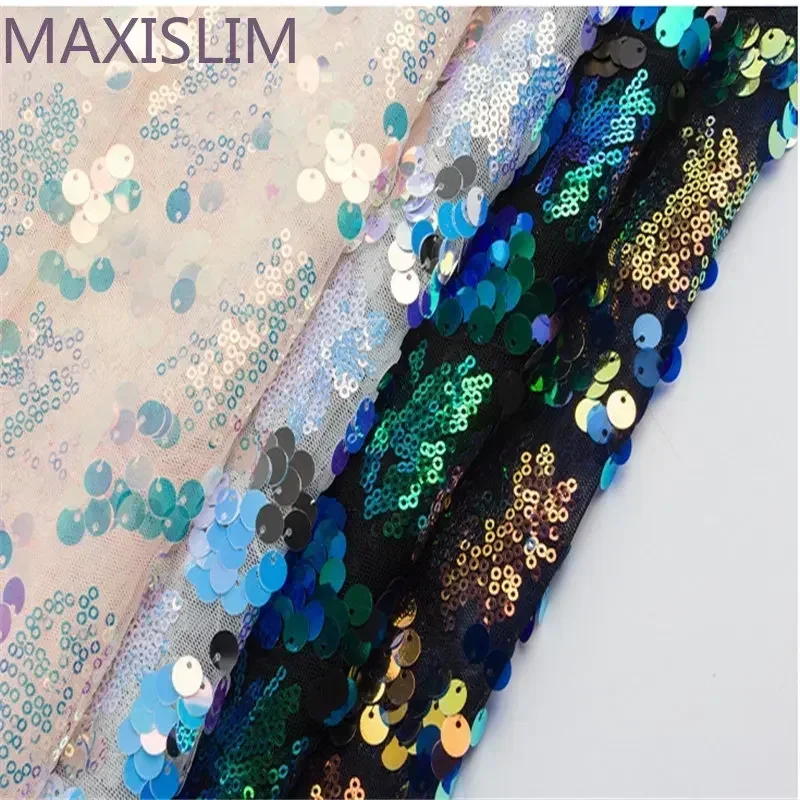 New 3+9MM Mesh Sequin Fabrics 15 Colors Wedding Dress Children's Dress Fashion Embroidery Fabric Wide：125CM