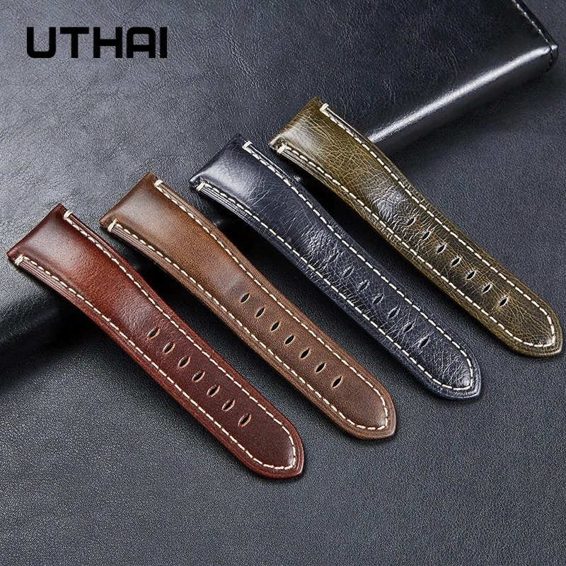 Watchband Cracked Leather Strap Waterproof Cowhide Soft Sports Replacement Smart Watch 20mm 22mm Wrist Strap