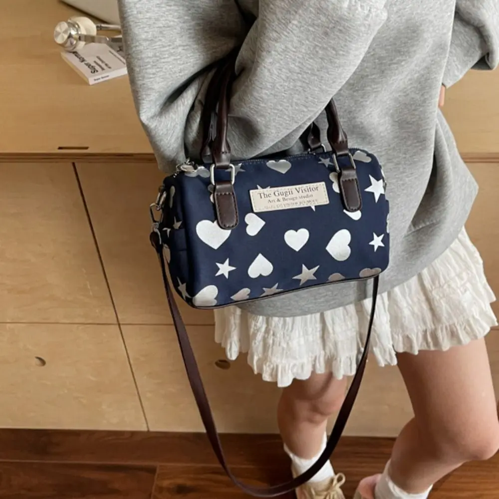 

Retro Bowling Shoulder Bag PU Leather Star Pattern Boston Crossbody Bag Korean Style Solid Color Women's Handbag Girls/Female