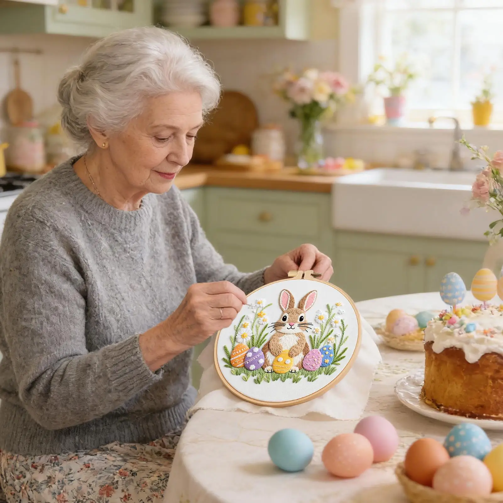 

Набор для вышивания к Пасхе: мотив с кроликом, готовая ткань с принтом, набор для вышивания для женщин, девушек и подростков