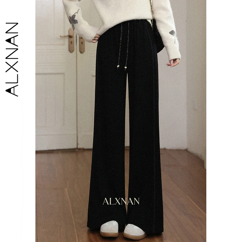 

ALXNAN женские брюки с высокой талией, прямые широкие брюки, осень 2023, новые повседневные брюки, женские брюки L57651
