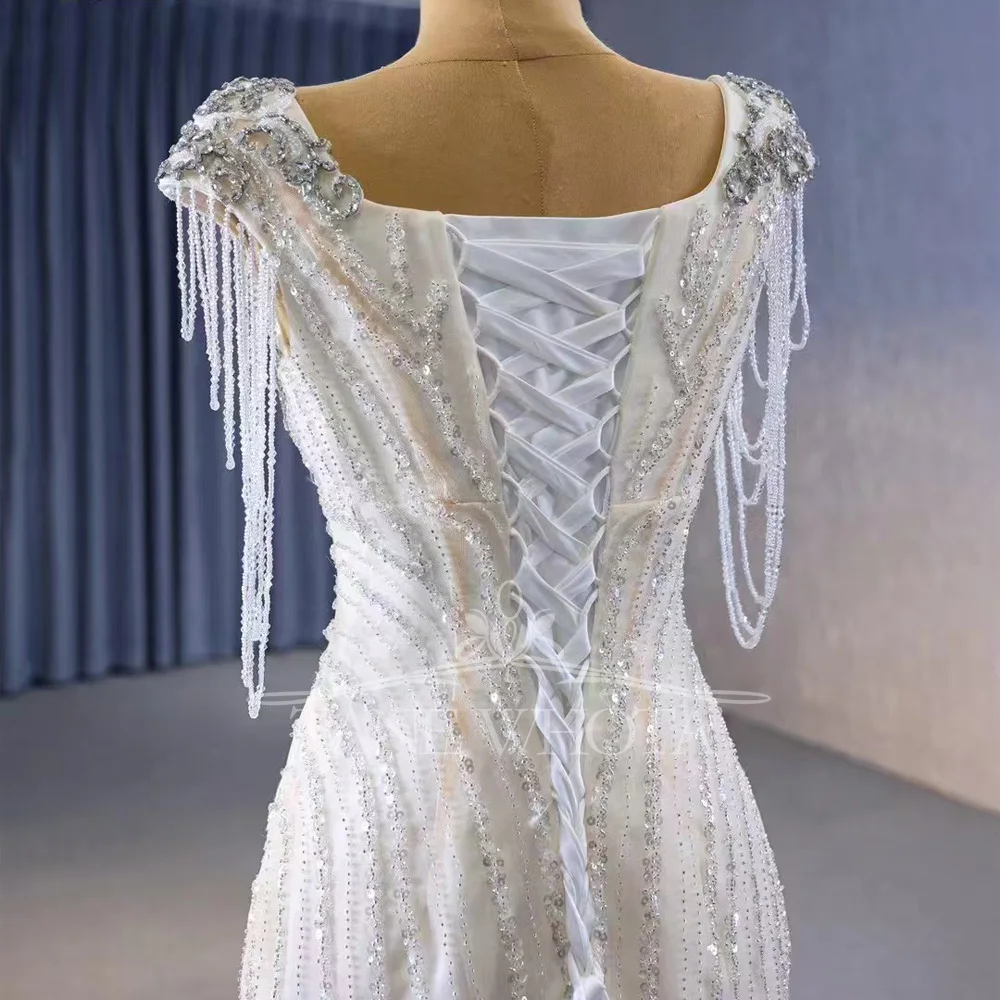 Robe de mariée de luxe à paillettes et perles, col carré, dos à lacets, Style gaine, élégante, 2025