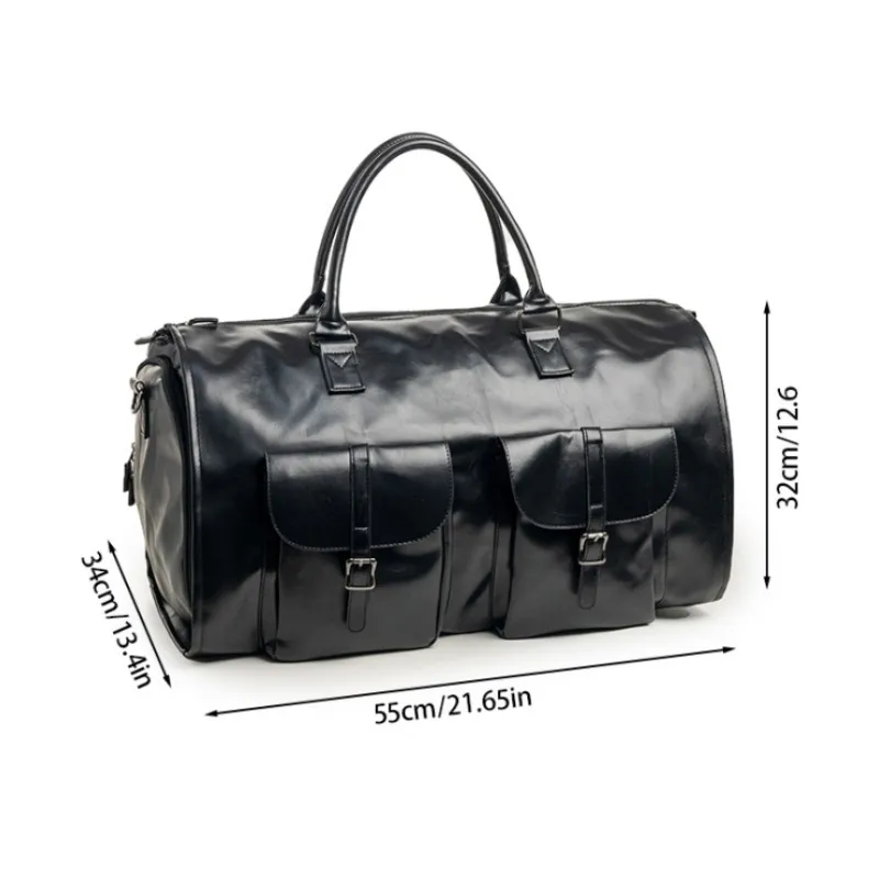 Retro PU Leather Carry-on Garment Bag Large Duffel Bags Suit Travel Tote Weekend Bag Flight Bag with Shoe Pouch for Men Women