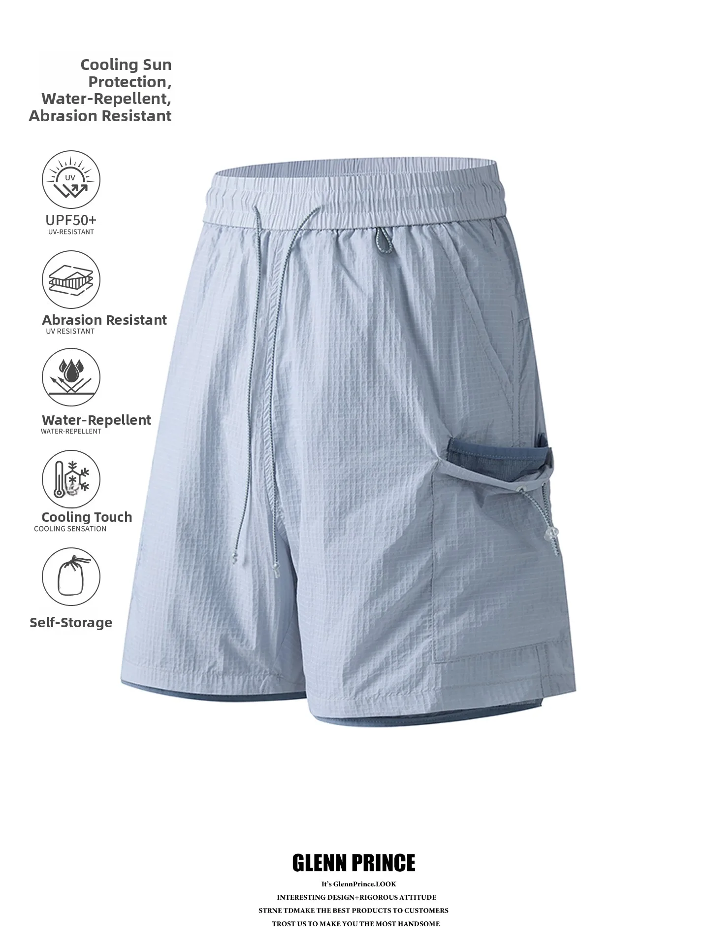 GPstudio Men's Outdoor Shorts Breathable Quick Dry Sun Protection Sportswear Ice Sensation Pocket Design Casual Summer Shorts