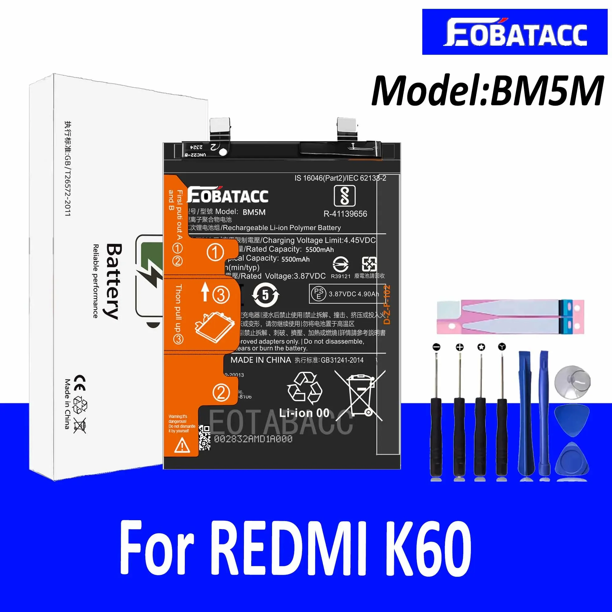 

EOTABACC 100% New Original Battery BM5M For XIAOMI REDMI K60 Battery +Tools