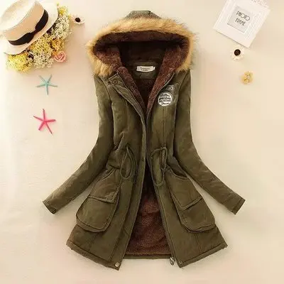 

Women's Winter Long Jacket Hooded Overcoat Warm Fluffy Coats Zipper Closure Cotton Thickened Regular Length Coat