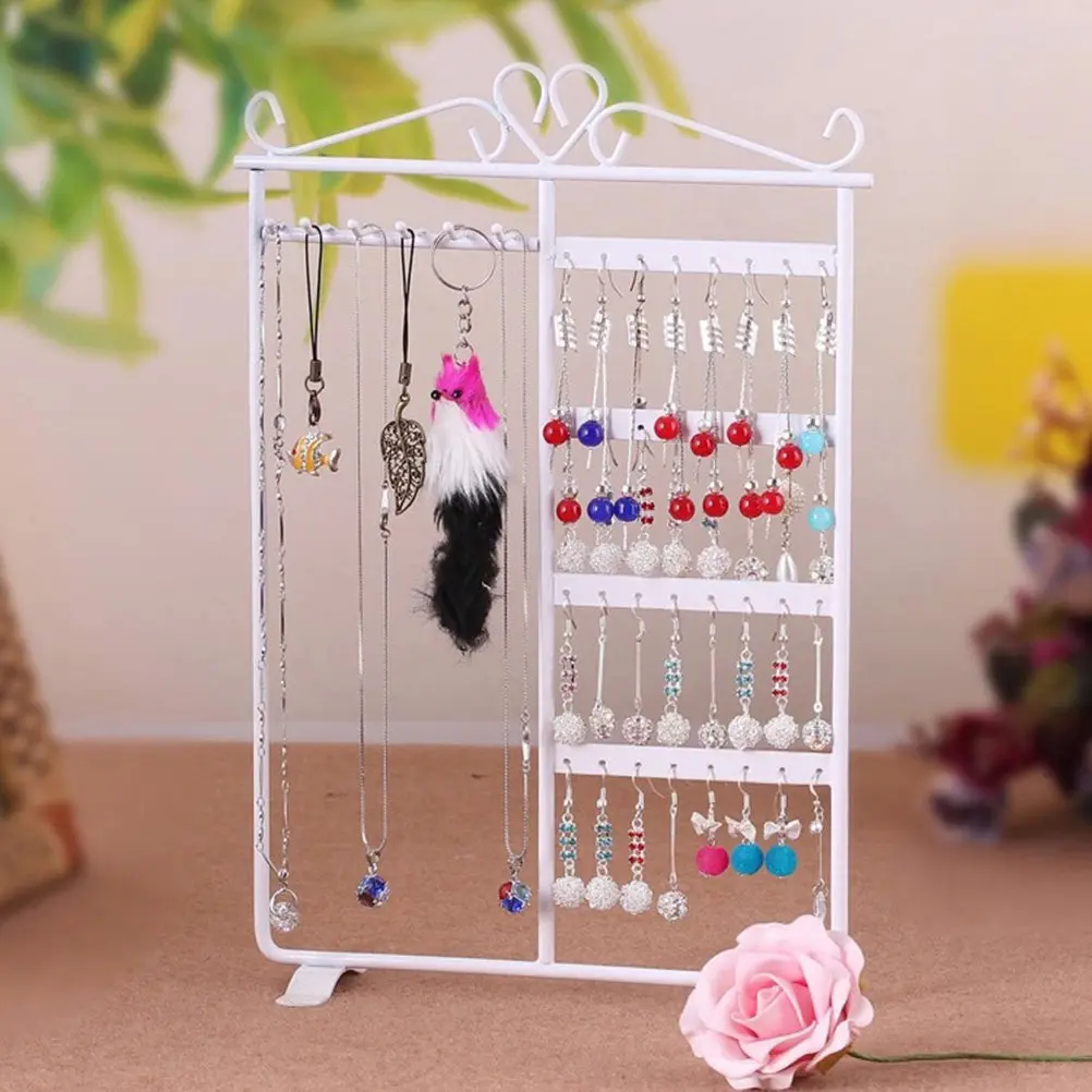 

Classic Jewelry Organizer Stand White Iron Display Rack for Earrings Bracelets Necklaces Storage Home Bathroom Counter Desktop