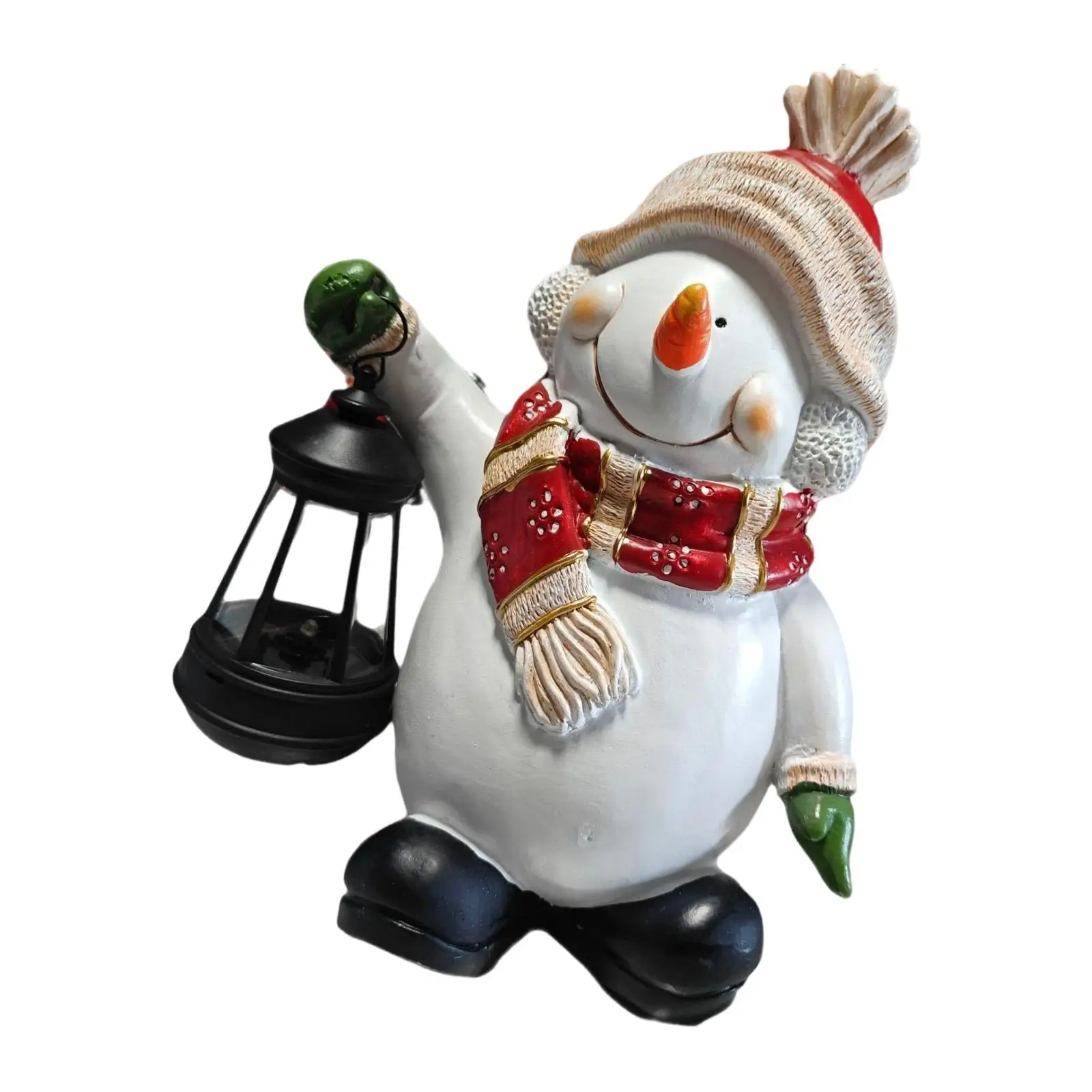 Solar Powered Garden Statue Snowman Resin Lantern Figure Outdoor Xmas Decor for Patio Lawn Party Ornament