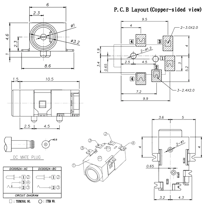 Dc-052 Patch five-pin 5-pin high temperature DC power socket charging base