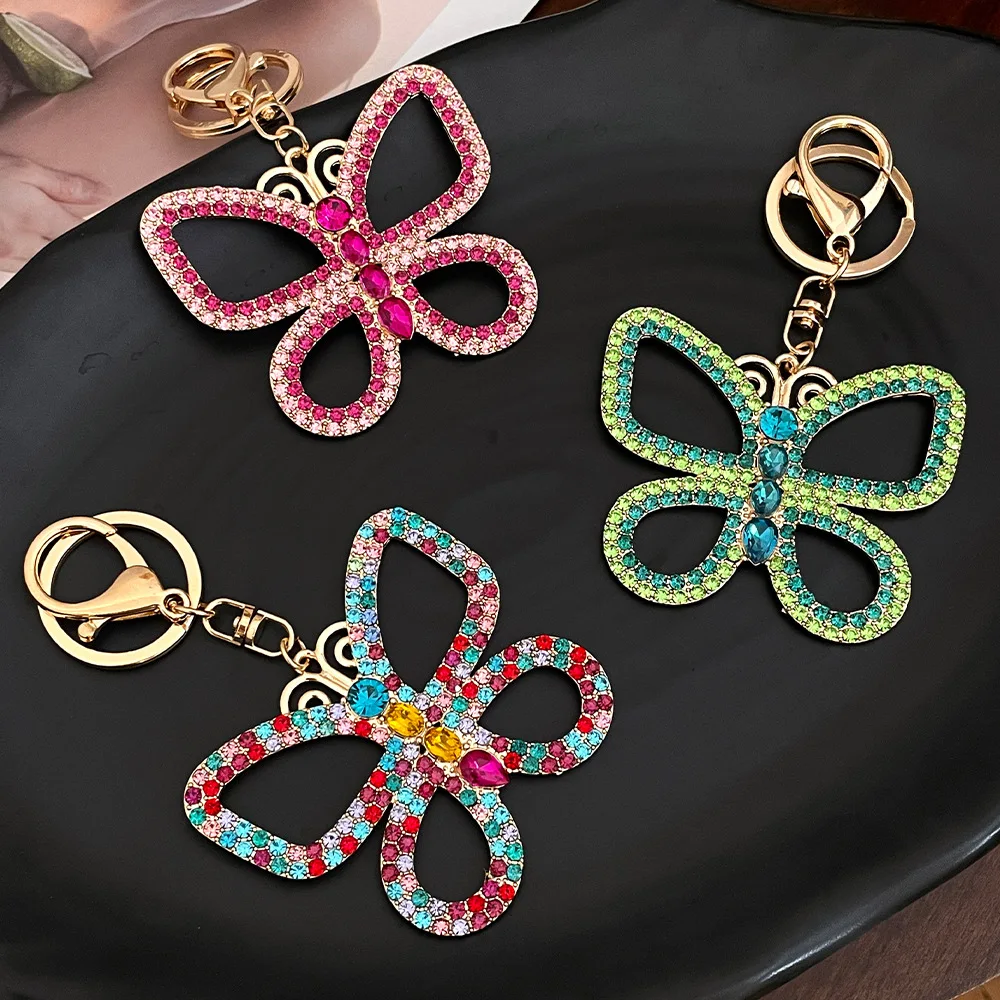 1pc Rhinestone Butterfly Keychain Cute Hollow Metal Key Ring Purse Bag Backpack Car Charm Earphone Accessory, Gift For Mom