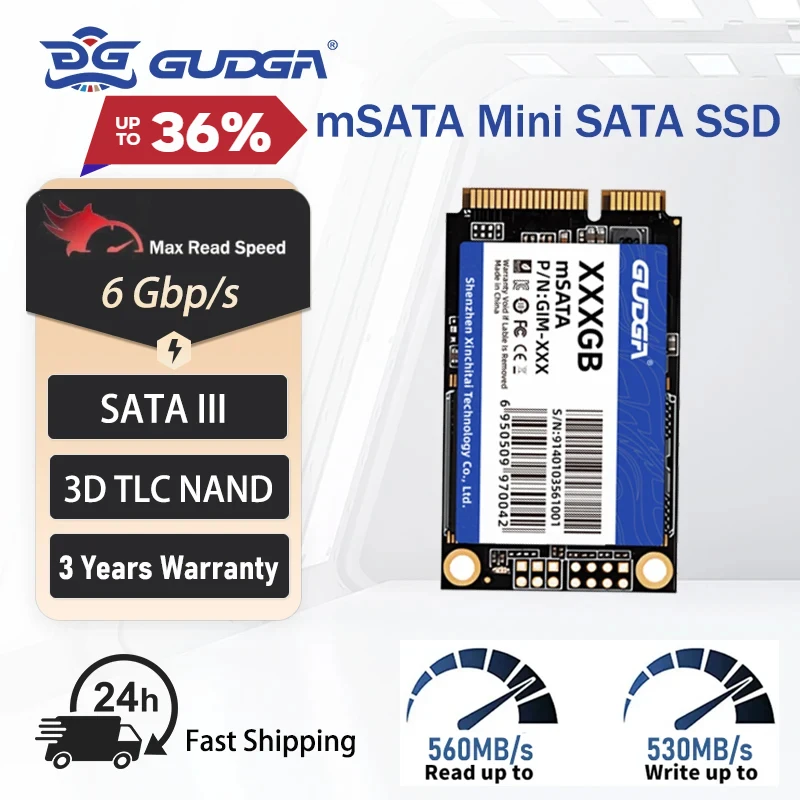 GUDGA mSATA Mini SATA SSD 512GB 128GB 256GB 1TB 2TB SATAIII 6Gbps Internal Solid State Hard Drive MSata For ETH Laptop Computer