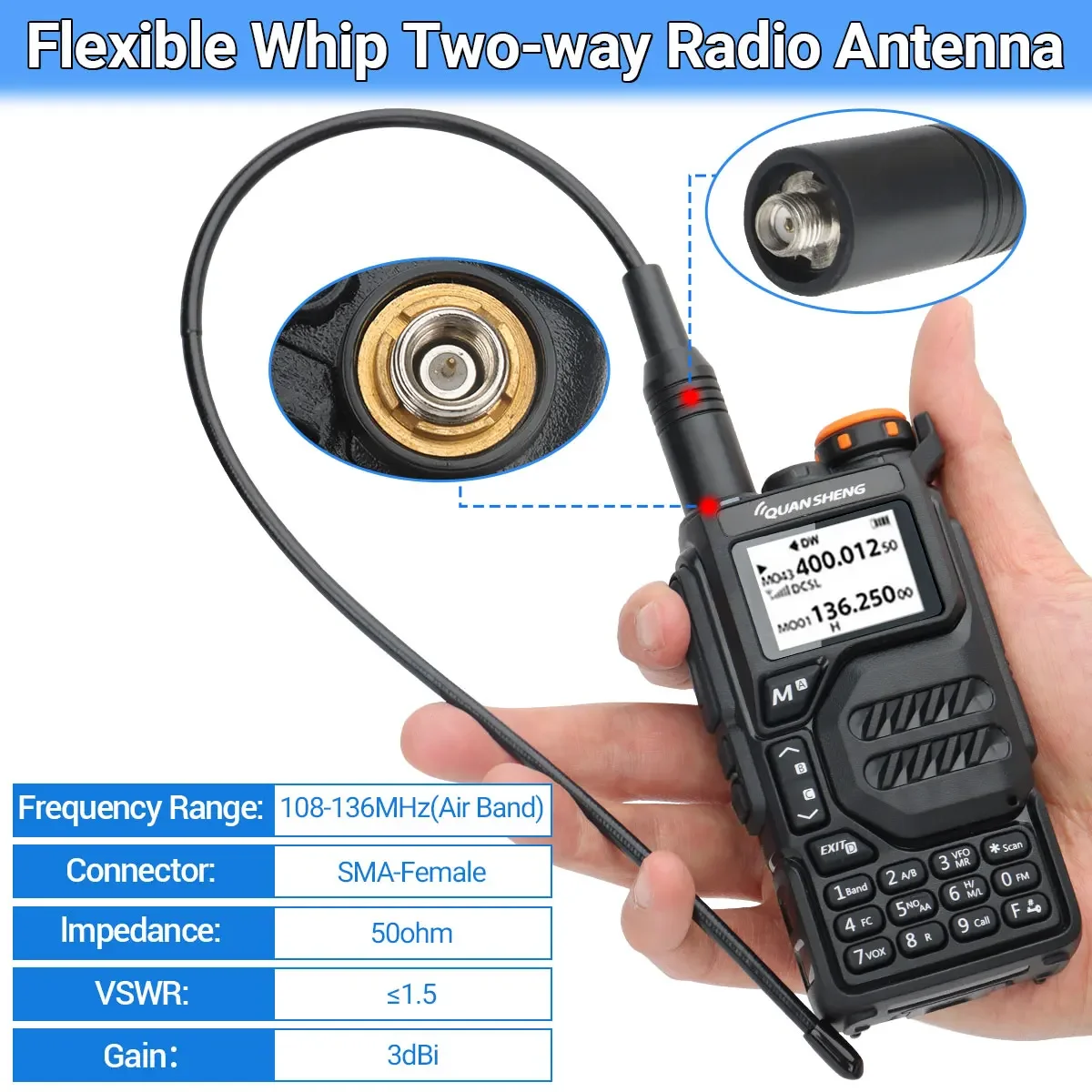 SMA-Female Air Band Antenna, AM-771, BAOFENG UV K5 K6 K5(8) Baofeng UV 5RH 21 PRO V2, Walkie Talkie, Rádio Presunto, 108-136MHz