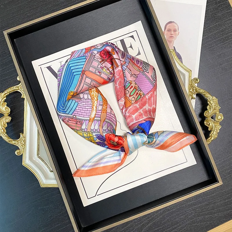 

100% Silk Square Scarf Print Bandana Elegant Hijab Stylish Bag Accessory Neck Head Wrap Nice Gift for Women Daily Use