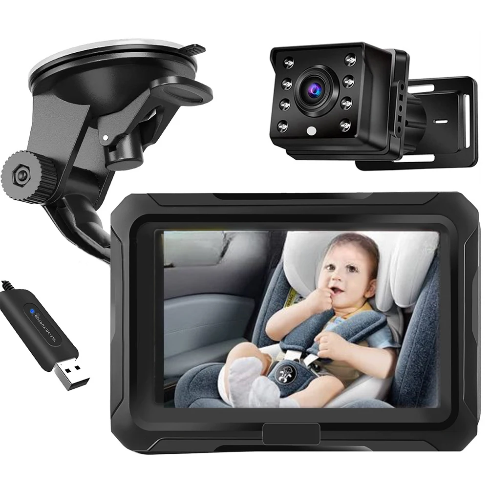 

Baby Car Camera For Backseat HD 1080P Car Baby Monitor With Smart Light Sensor 4.3 Inch Screen For Newborn Boy Girl