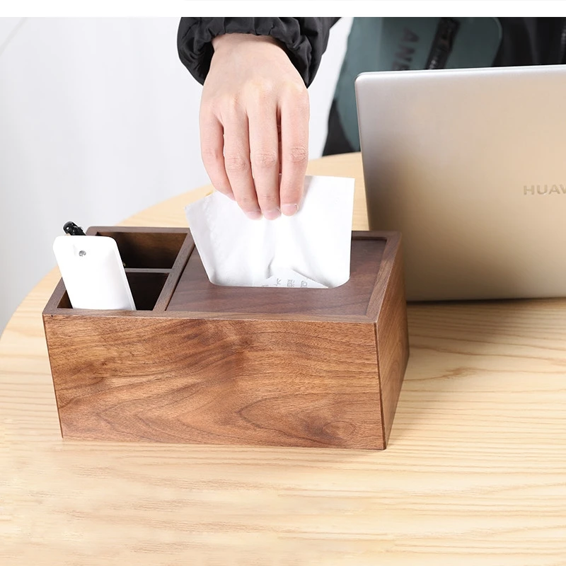 Light luxury walnut tissue box Chinese style multifunctional storage living room solid wood desktop