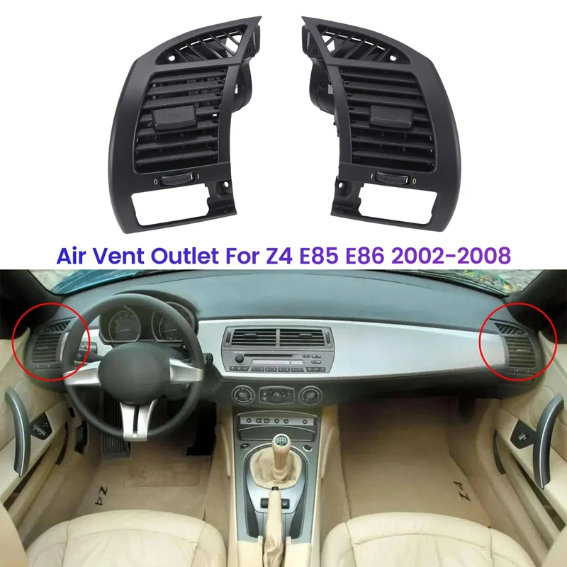 

Car Front Lrft + Right Air Vent Outlet Without Cup Holder For BMW Z4 E85 E86 2002-2008 Black 6917906 6917905