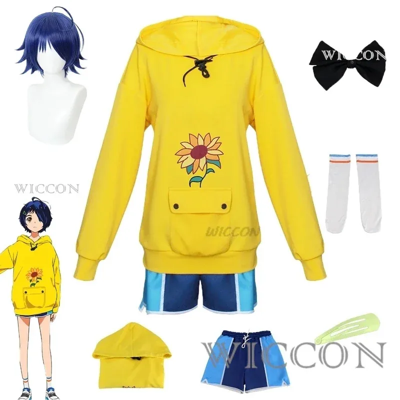 

Anime Cos Wonder Egg Priority cosplay Ohto Ai Cosplay Costumes Yellow Vast Sunflower Pullover Shorts Wig Suit Halloween Outfit